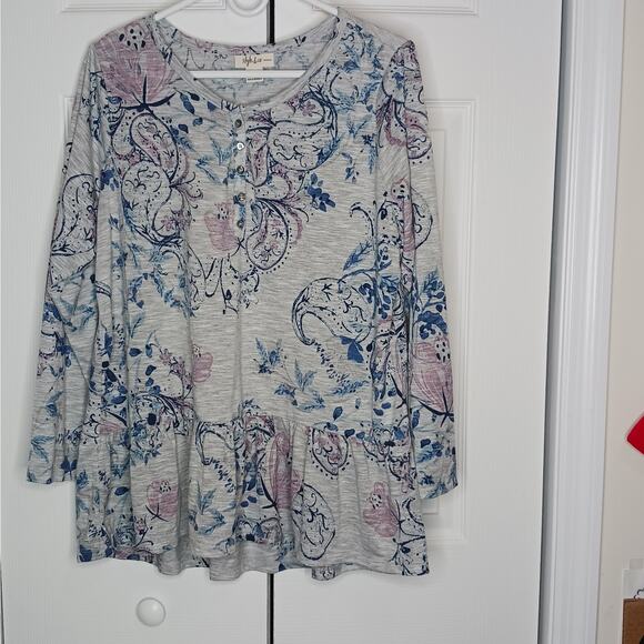 Style & Co Floral Peplum Henley Top NWT Sz 0X - Picture 2 of 10